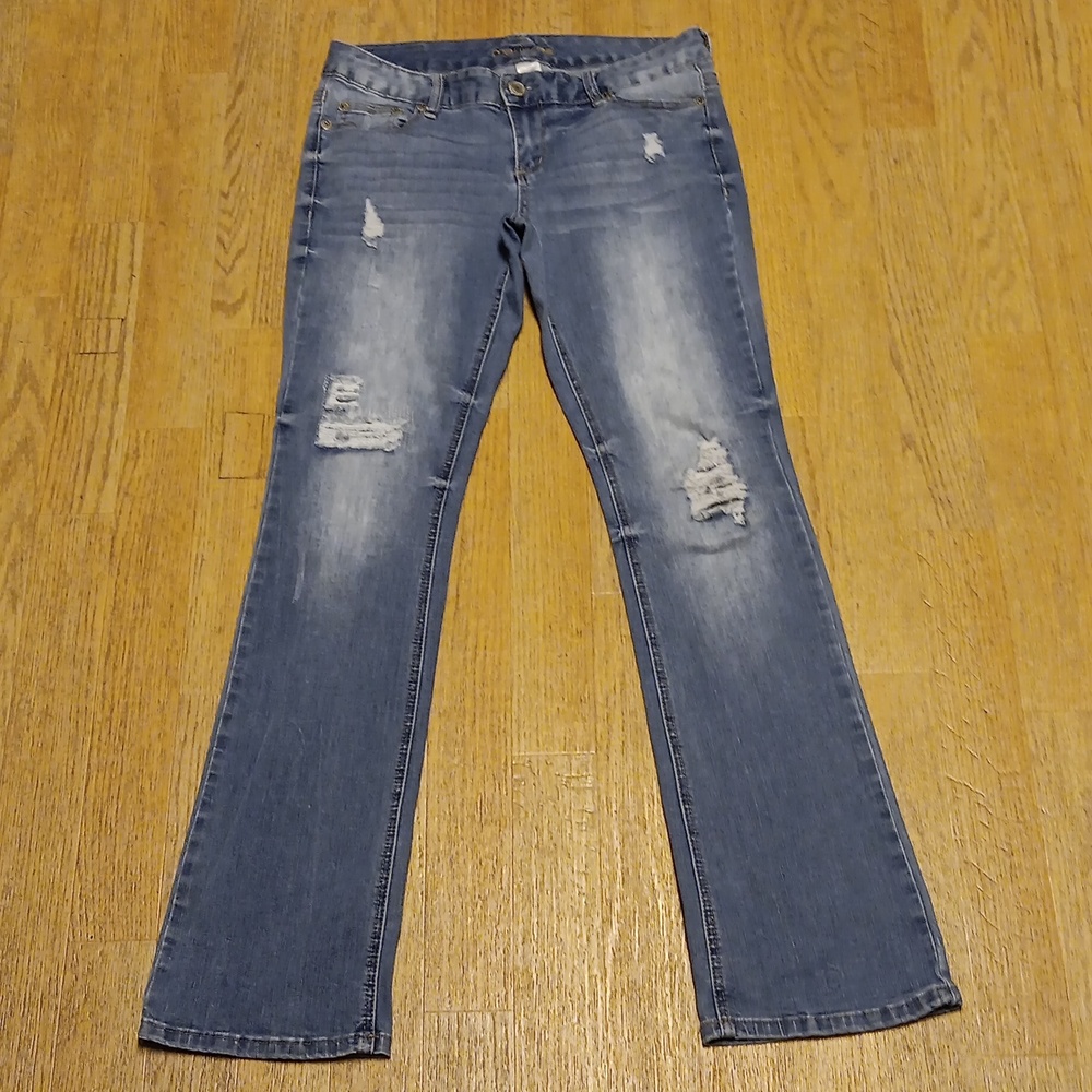 MAURICES BLUE DESTROYED BOOTCUT JEANS